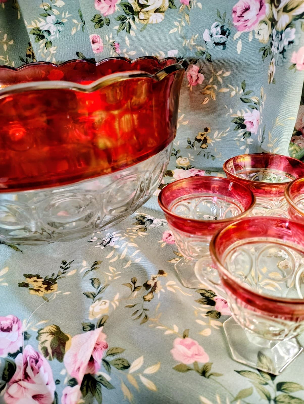Vintage 1960s Indiana Glass Company Cranberry Red Glass Bowl, 11 Glasses, Set - Thumbnail 14
