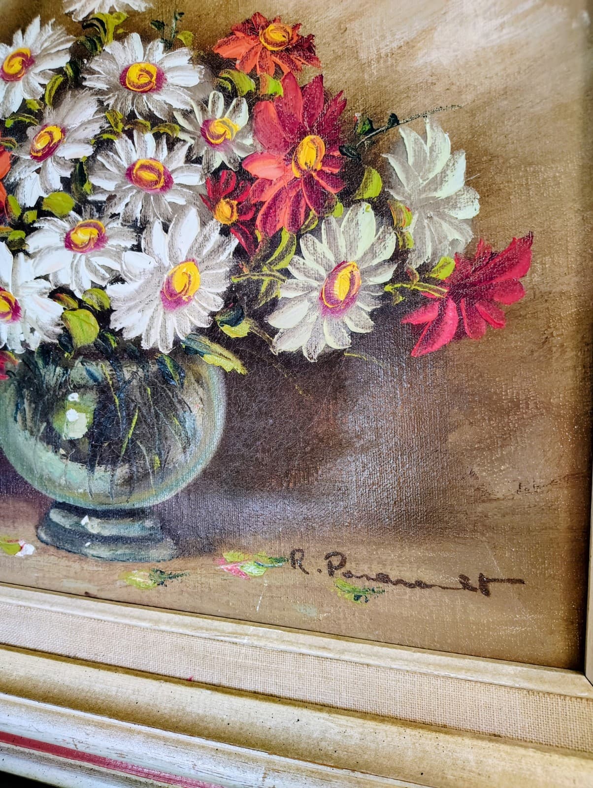 ROY PASANAULT ORIGINAL OIL ON CANVAS RED FLORAL Framed - Thumbnail 4