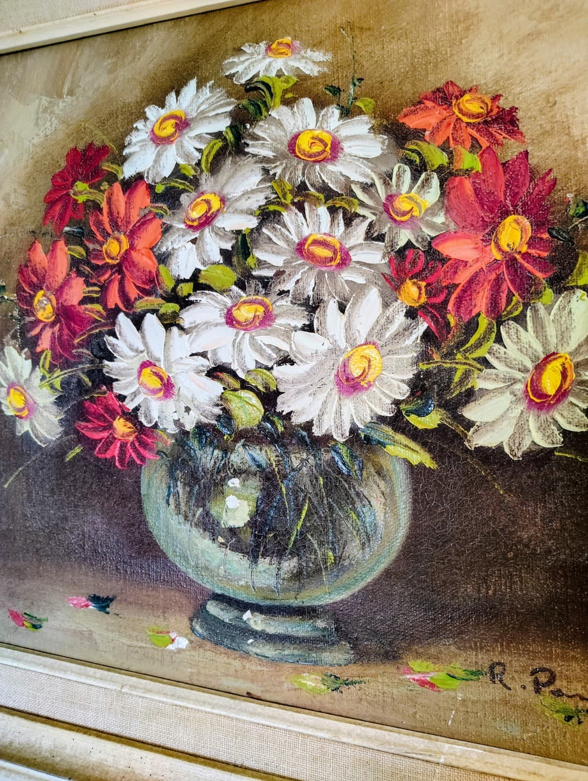 ROY PASANAULT ORIGINAL OIL ON CANVAS RED FLORAL Framed - Thumbnail 5