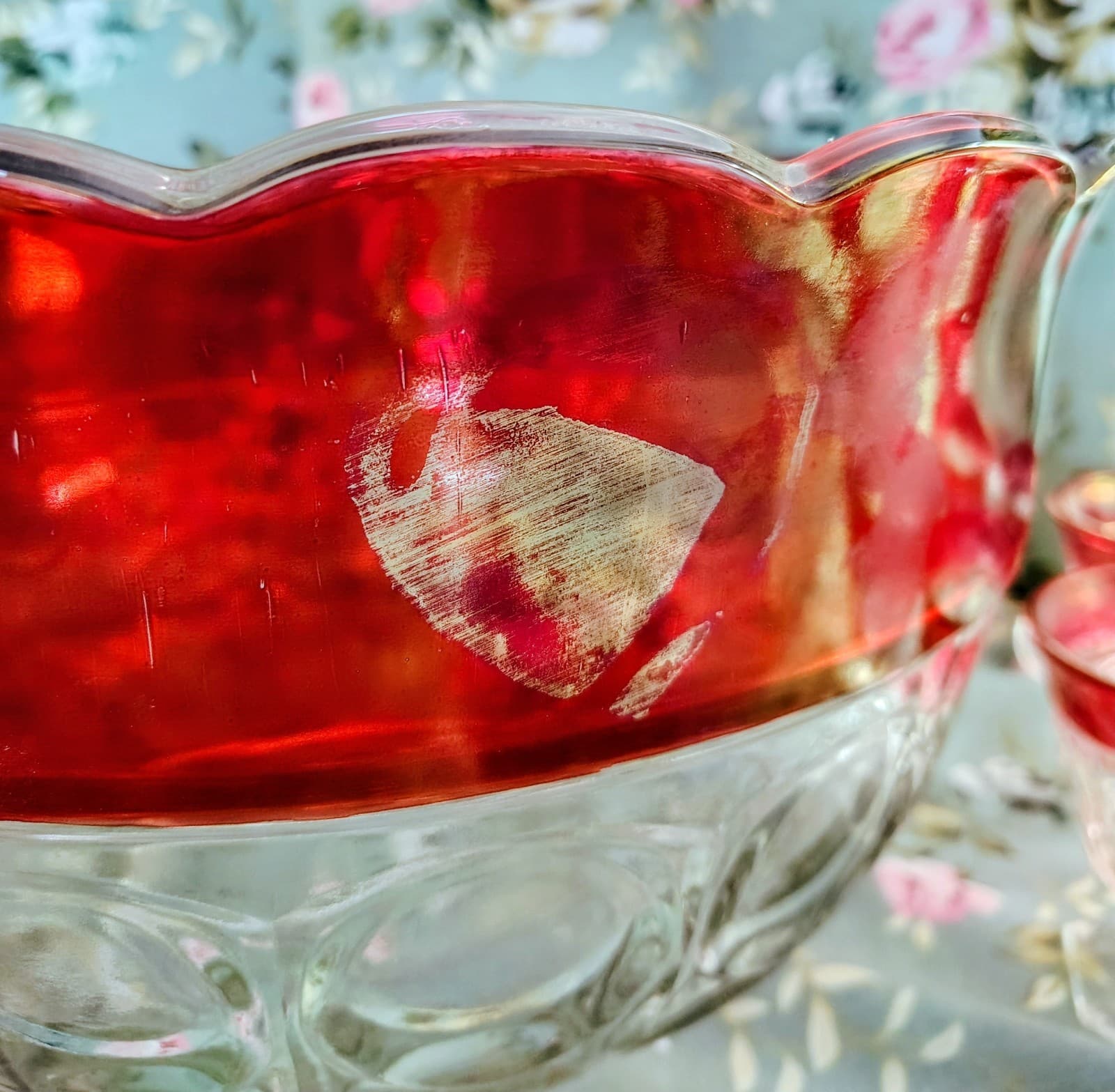 Vintage 1960s Indiana Glass Company Cranberry Red Glass Bowl, 11 Glasses, Set - Thumbnail 9