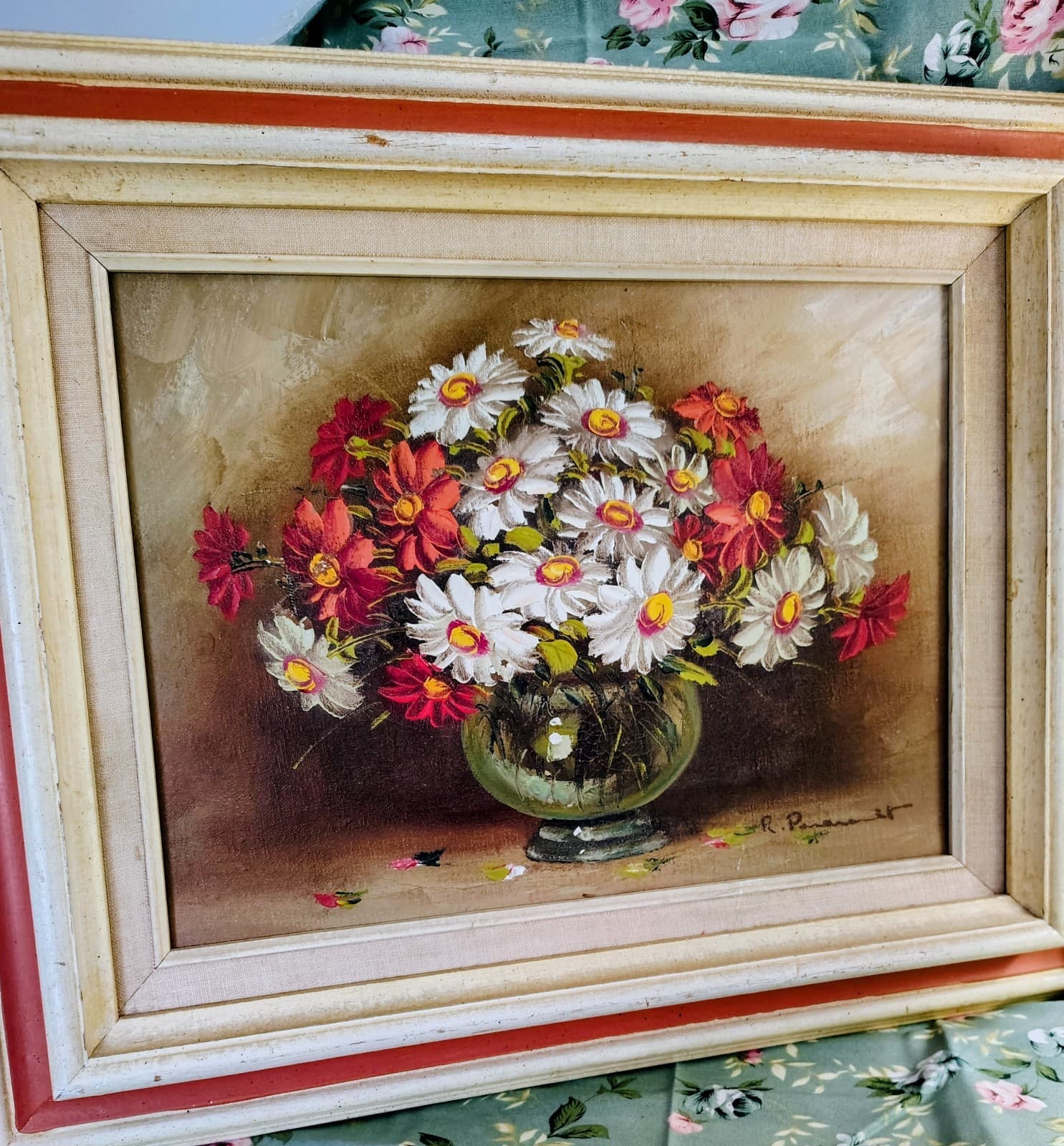 ROY PASANAULT ORIGINAL OIL ON CANVAS RED FLORAL Framed - Thumbnail 9