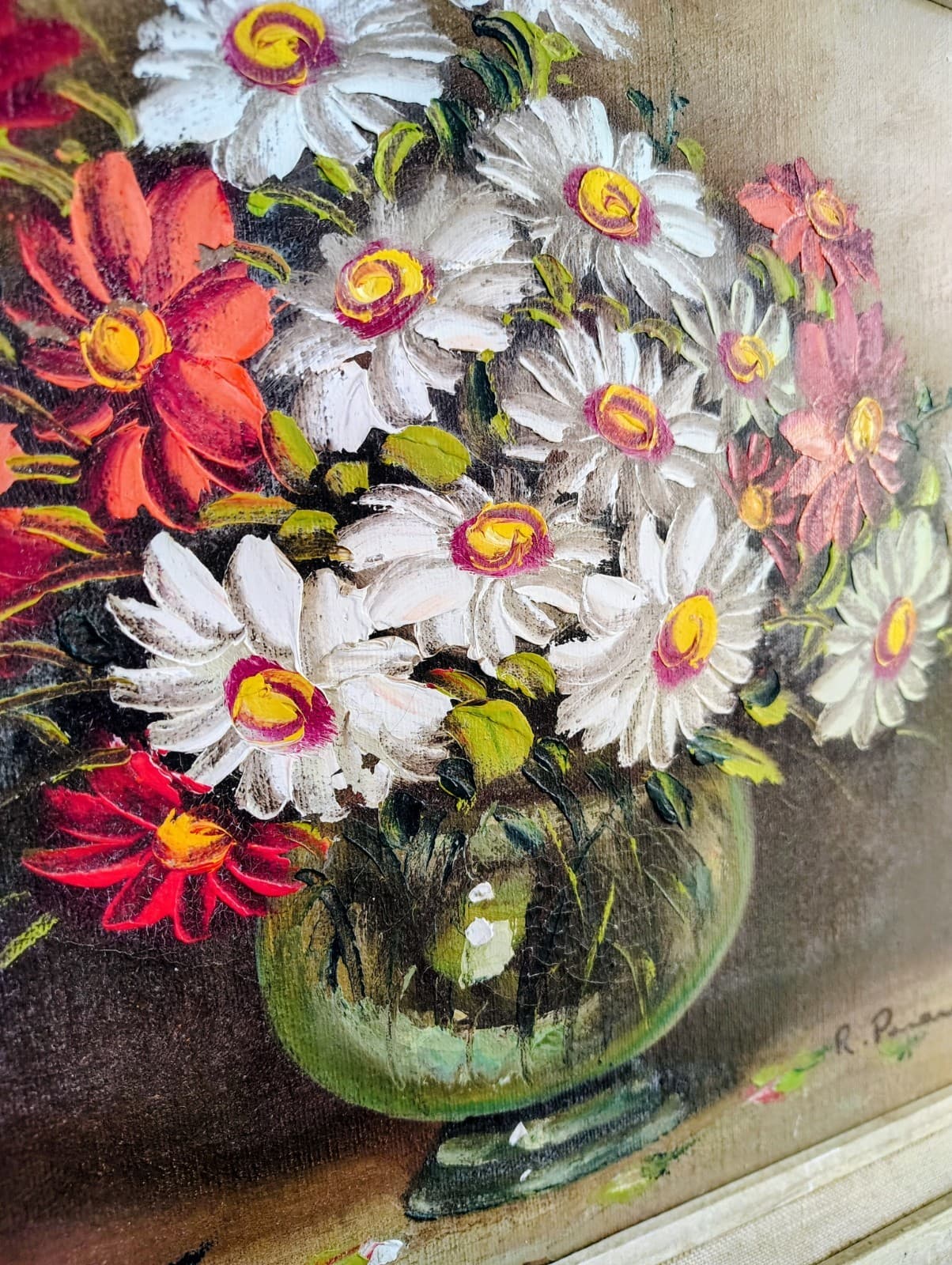 ROY PASANAULT ORIGINAL OIL ON CANVAS RED FLORAL Framed - Thumbnail 13