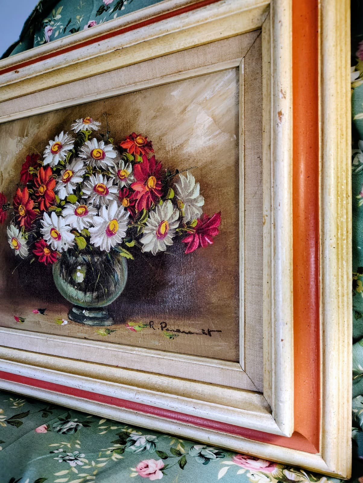 ROY PASANAULT ORIGINAL OIL ON CANVAS RED FLORAL Framed - Thumbnail 3