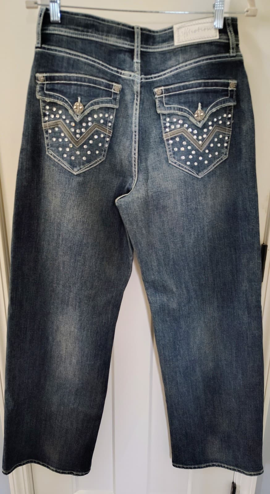 NWT Affliction Wide Leg Denim Jeans Rhinestones Size 27, MSRP $99 - Thumbnail 2