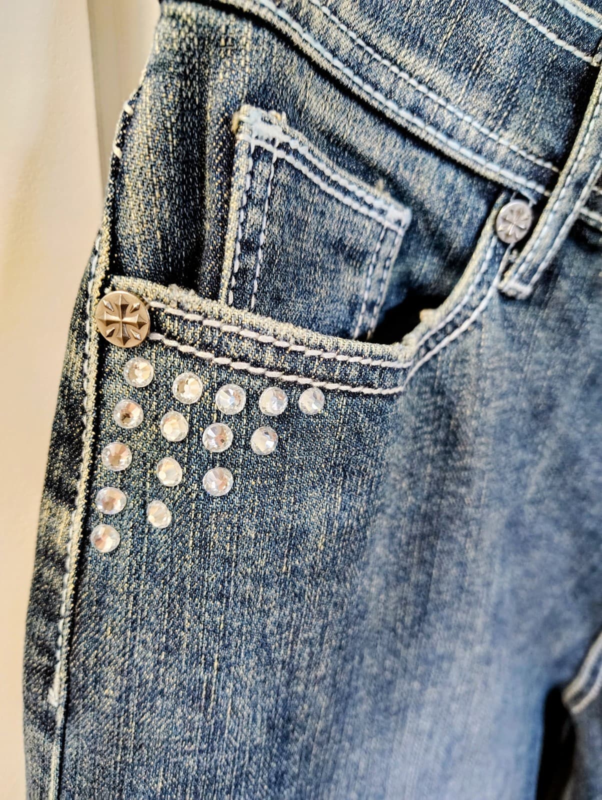 NWT Affliction Wide Leg Denim Jeans Rhinestones Size 27, MSRP $99 - Thumbnail 5