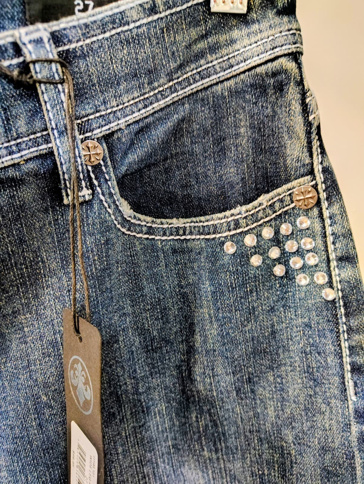 NWT Affliction Wide Leg Denim Jeans Rhinestones Size 27, MSRP $99 - Thumbnail 9