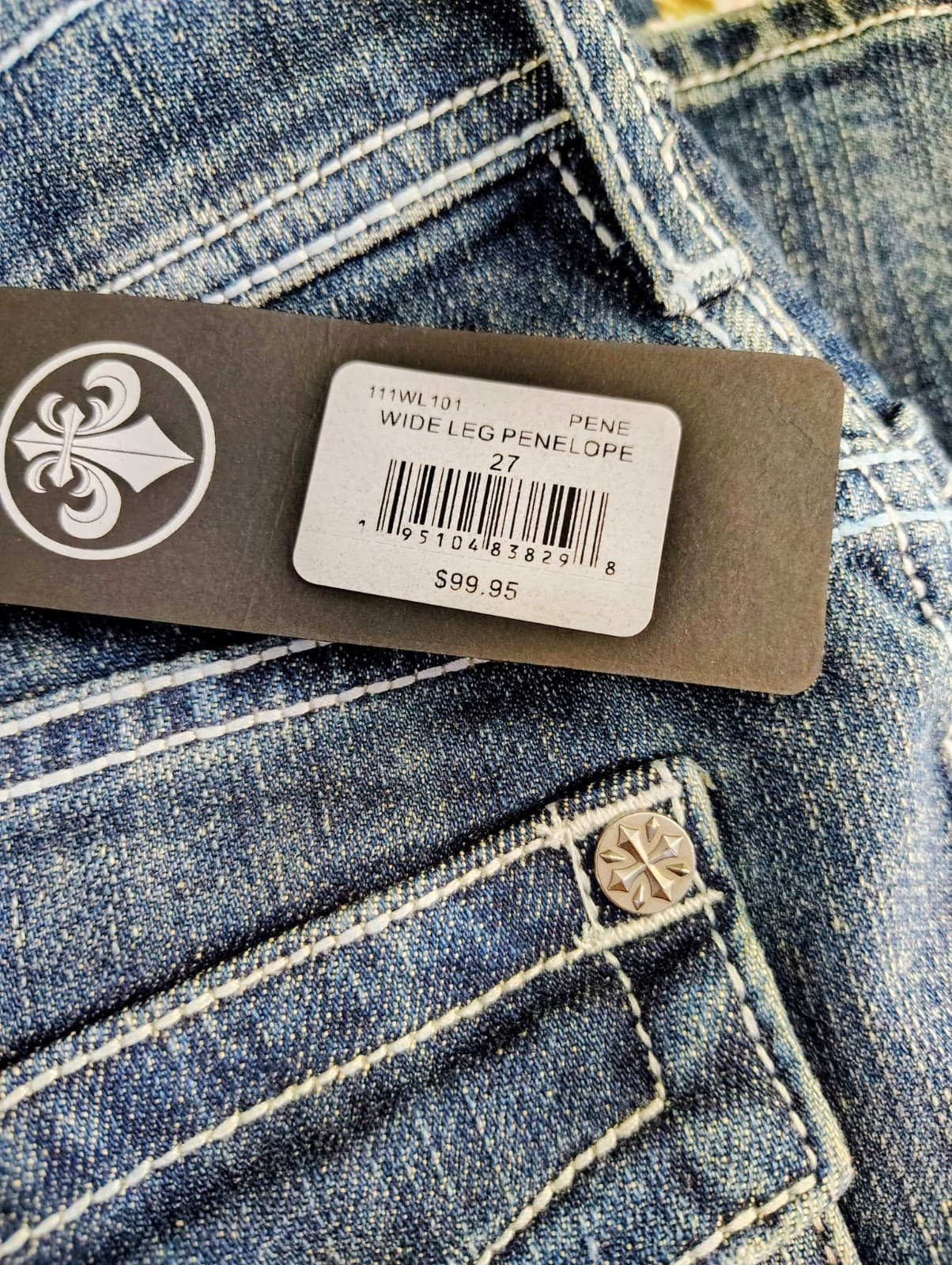 NWT Affliction Wide Leg Denim Jeans Rhinestones Size 27, MSRP $99 - Thumbnail 11