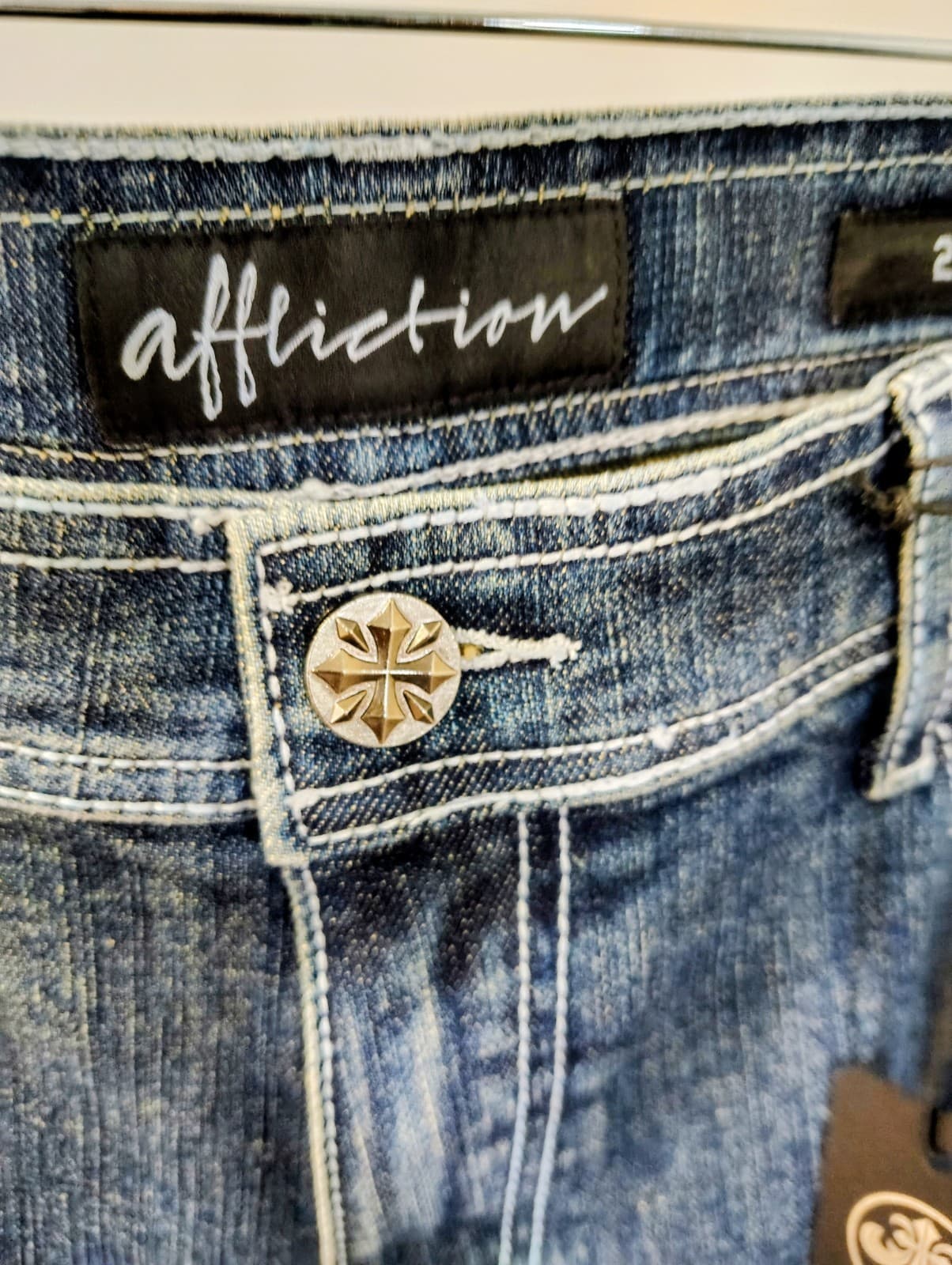 NWT Affliction Wide Leg Denim Jeans Rhinestones Size 27, MSRP $99 - Thumbnail 8