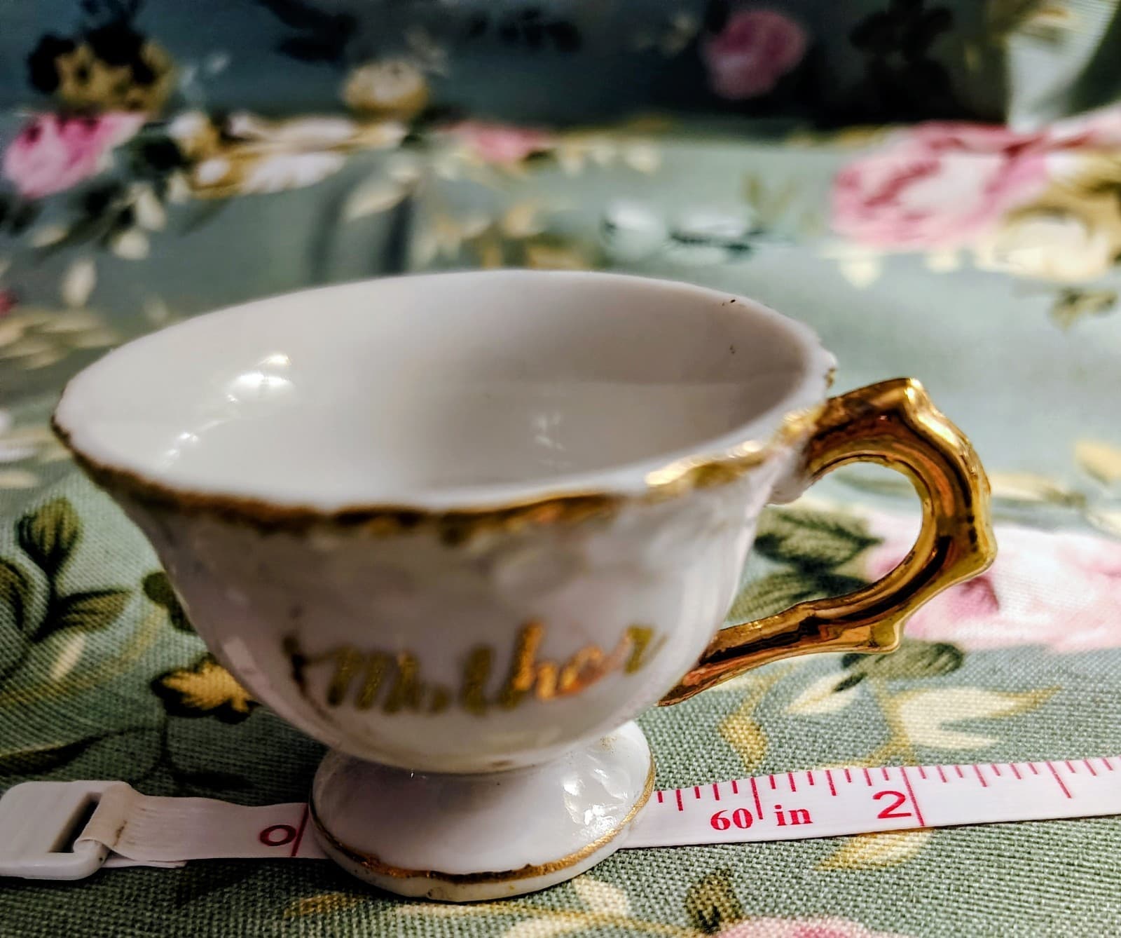 Vintage Porcelain Mini Gold Leaf Mother Teacup - Thumbnail 5