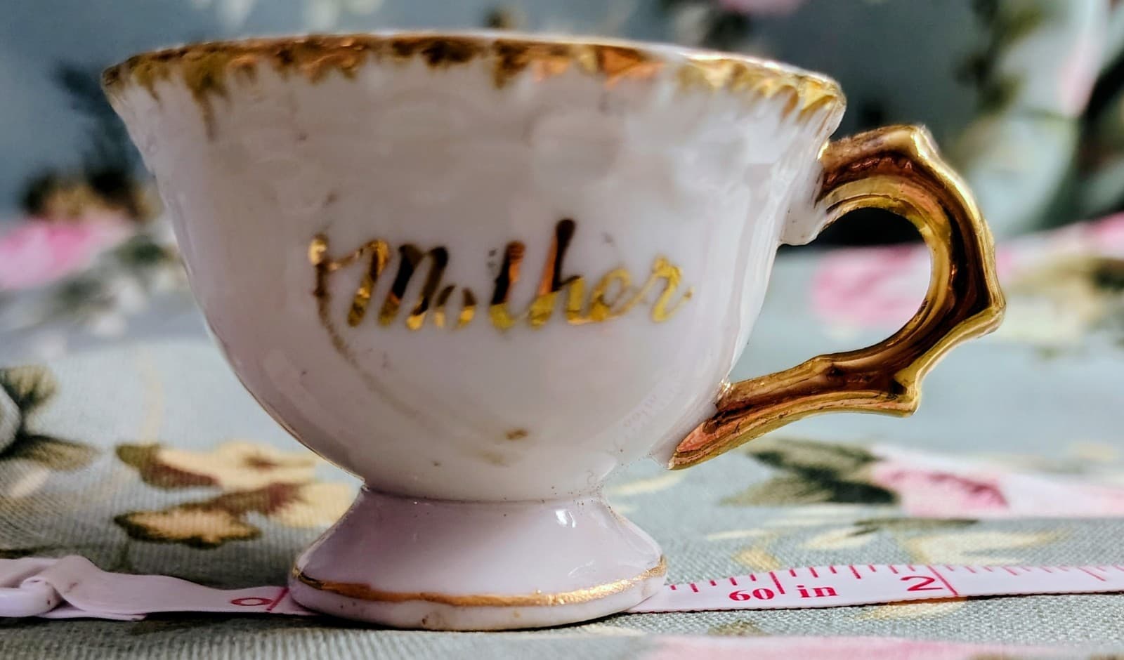 Vintage Porcelain Mini Gold Leaf Mother Teacup - Thumbnail 6
