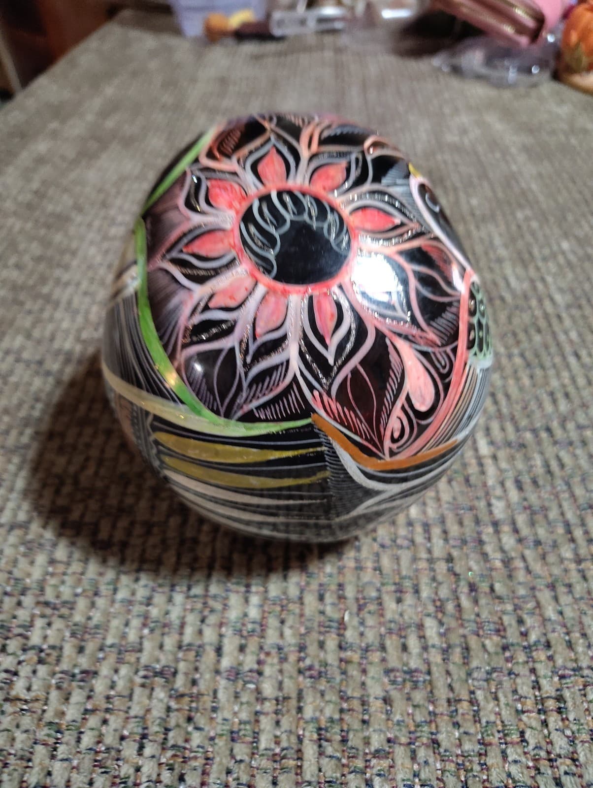Day of the Dead Medium Black Painted Skull with Fruits - Mexico - Thumbnail 4
