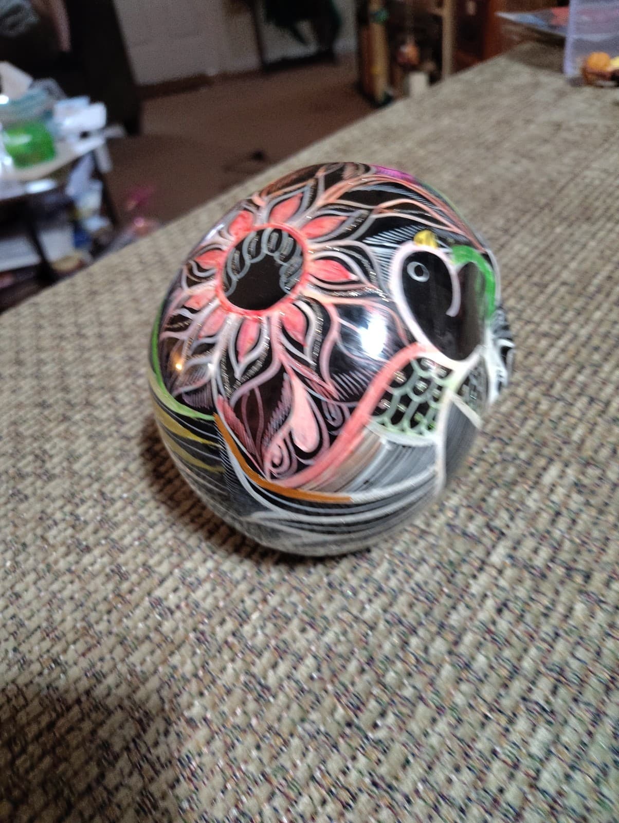 Day of the Dead Medium Black Painted Skull with Fruits - Mexico - Thumbnail 5