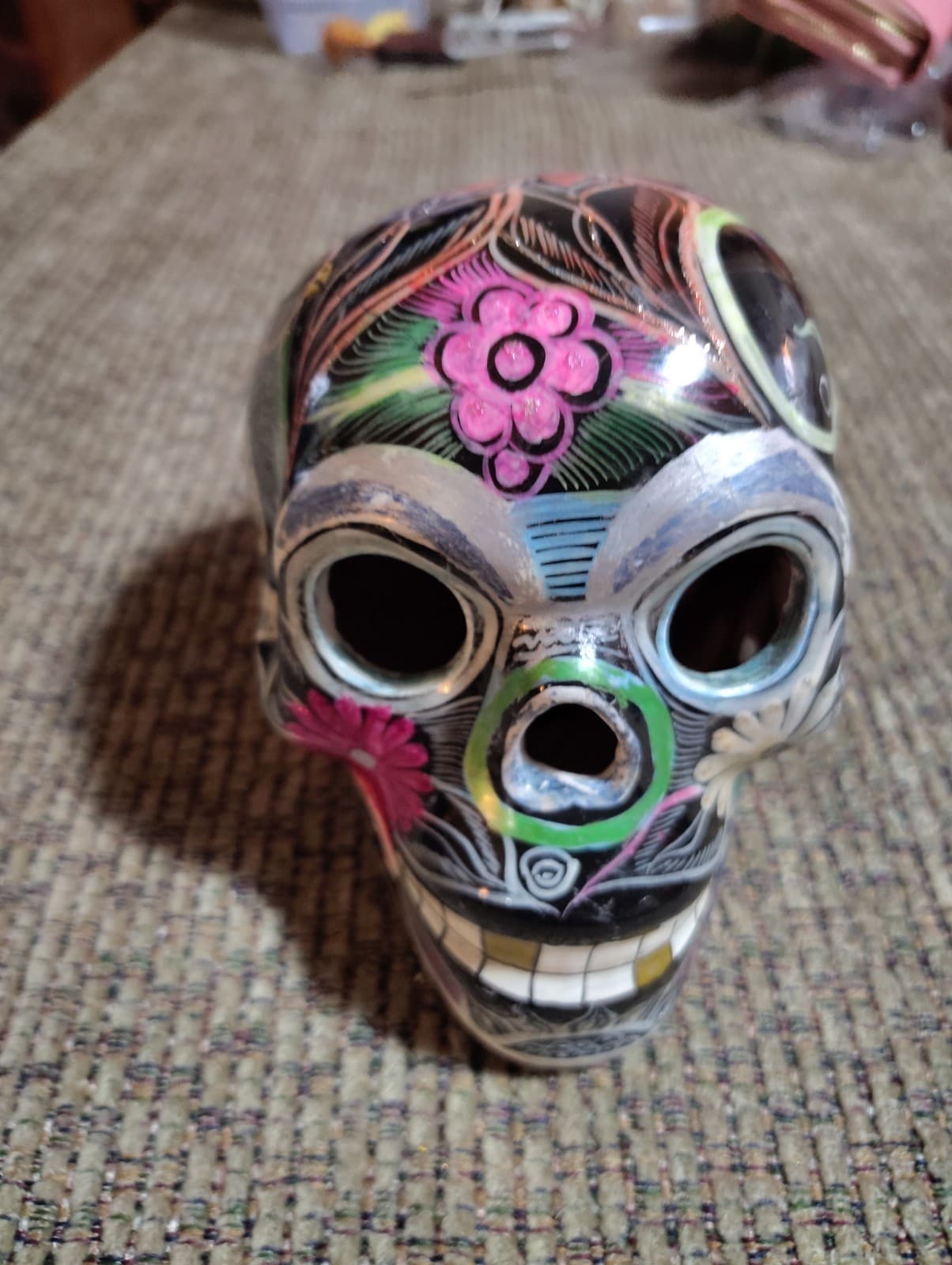 Day of the Dead Medium Black Painted Skull with Fruits - Mexico - Thumbnail 2