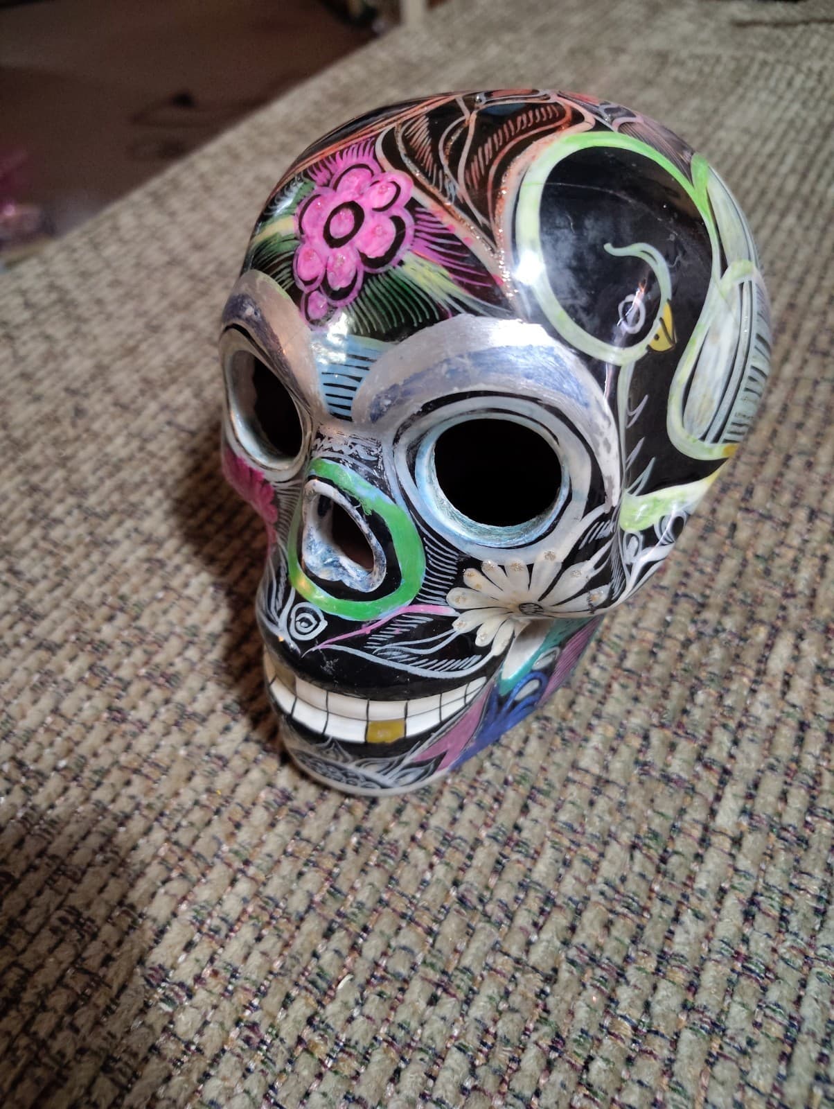 Day of the Dead Medium Black Painted Skull with Fruits - Mexico