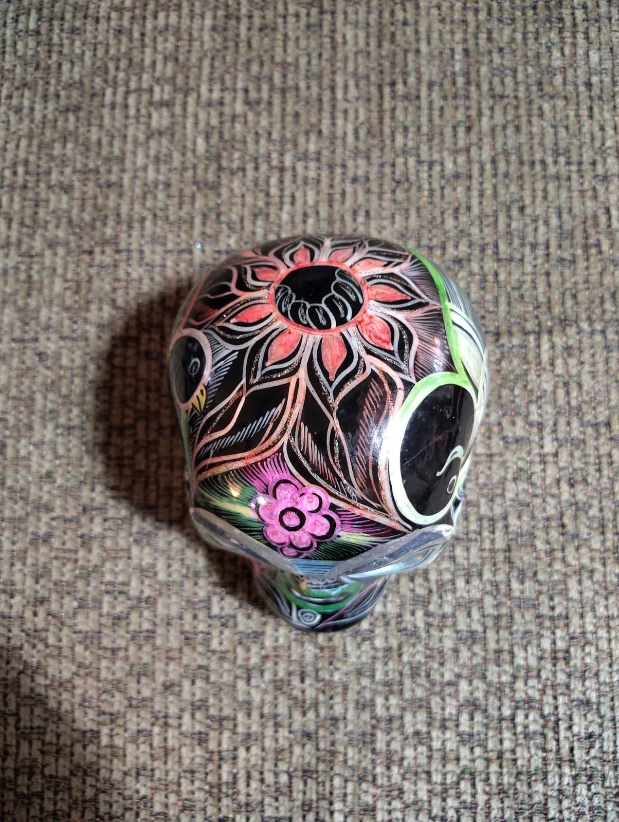 Day of the Dead Medium Black Painted Skull with Fruits - Mexico - Thumbnail 8