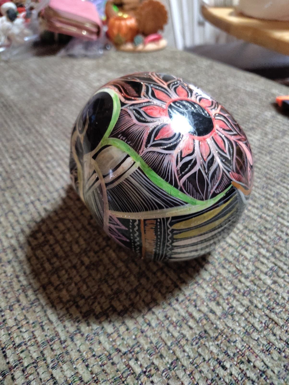 Day of the Dead Medium Black Painted Skull with Fruits - Mexico - Thumbnail 6