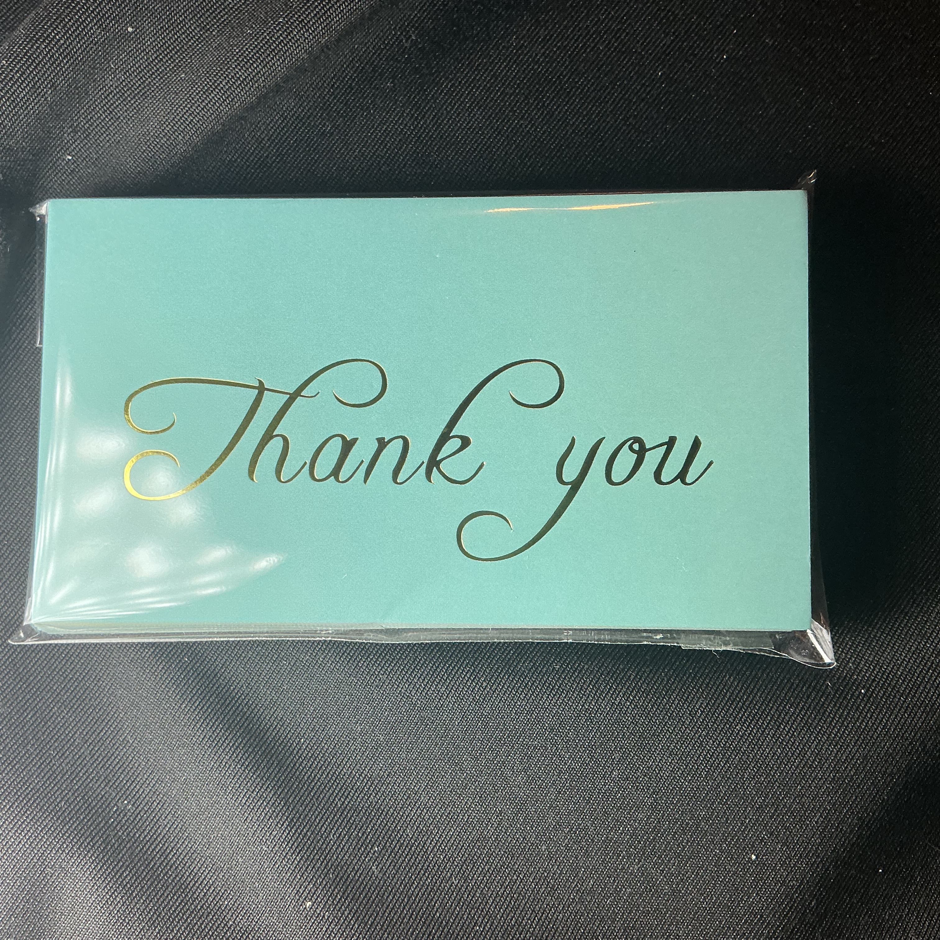★ 25 Aqua Blue Thank You Cards Gold Foil Blank Back Package Inserts - Thumbnail 2