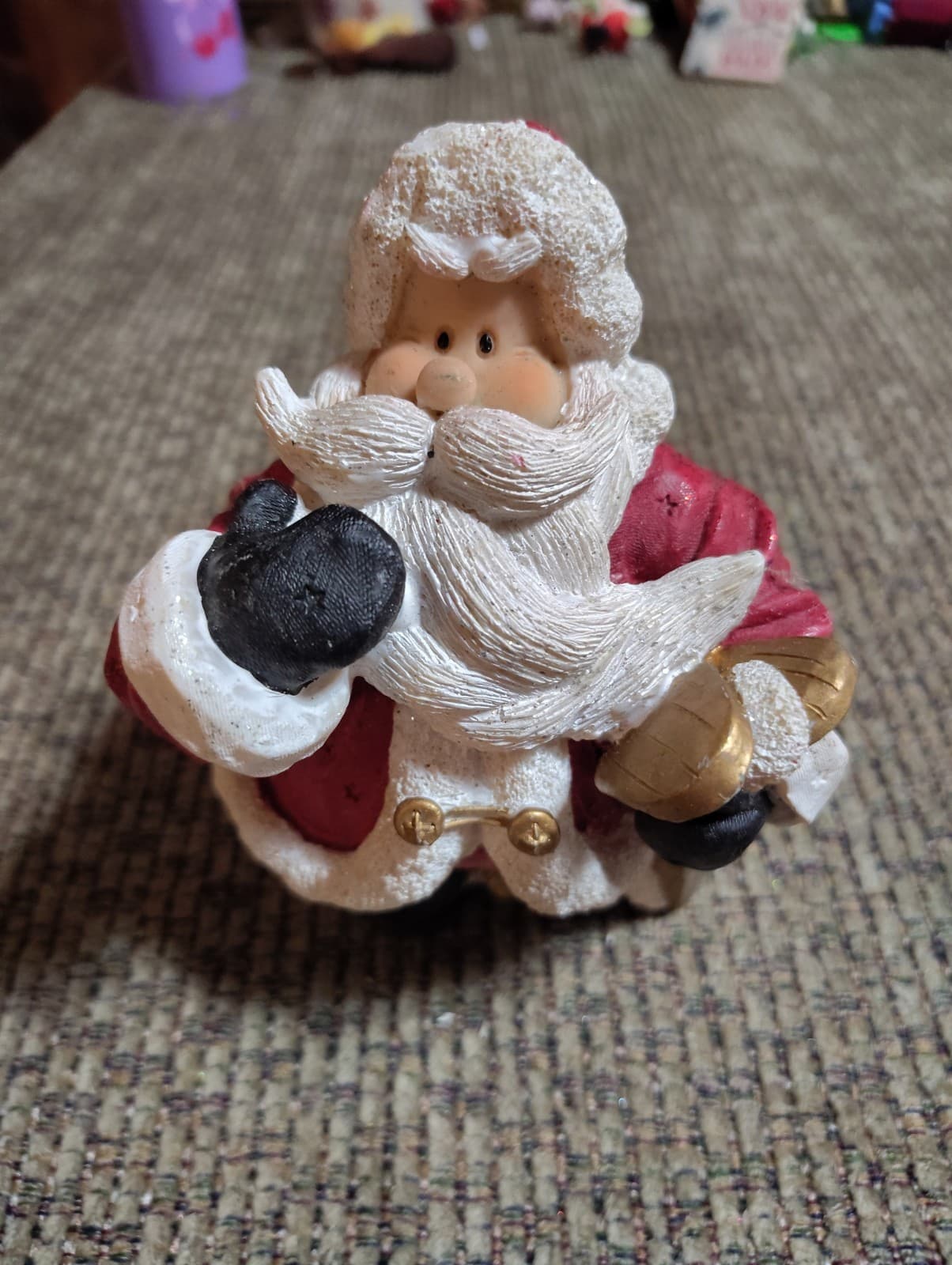Roly Poly Santa Claus Figurine Holding Skis Pan-Orama No Box