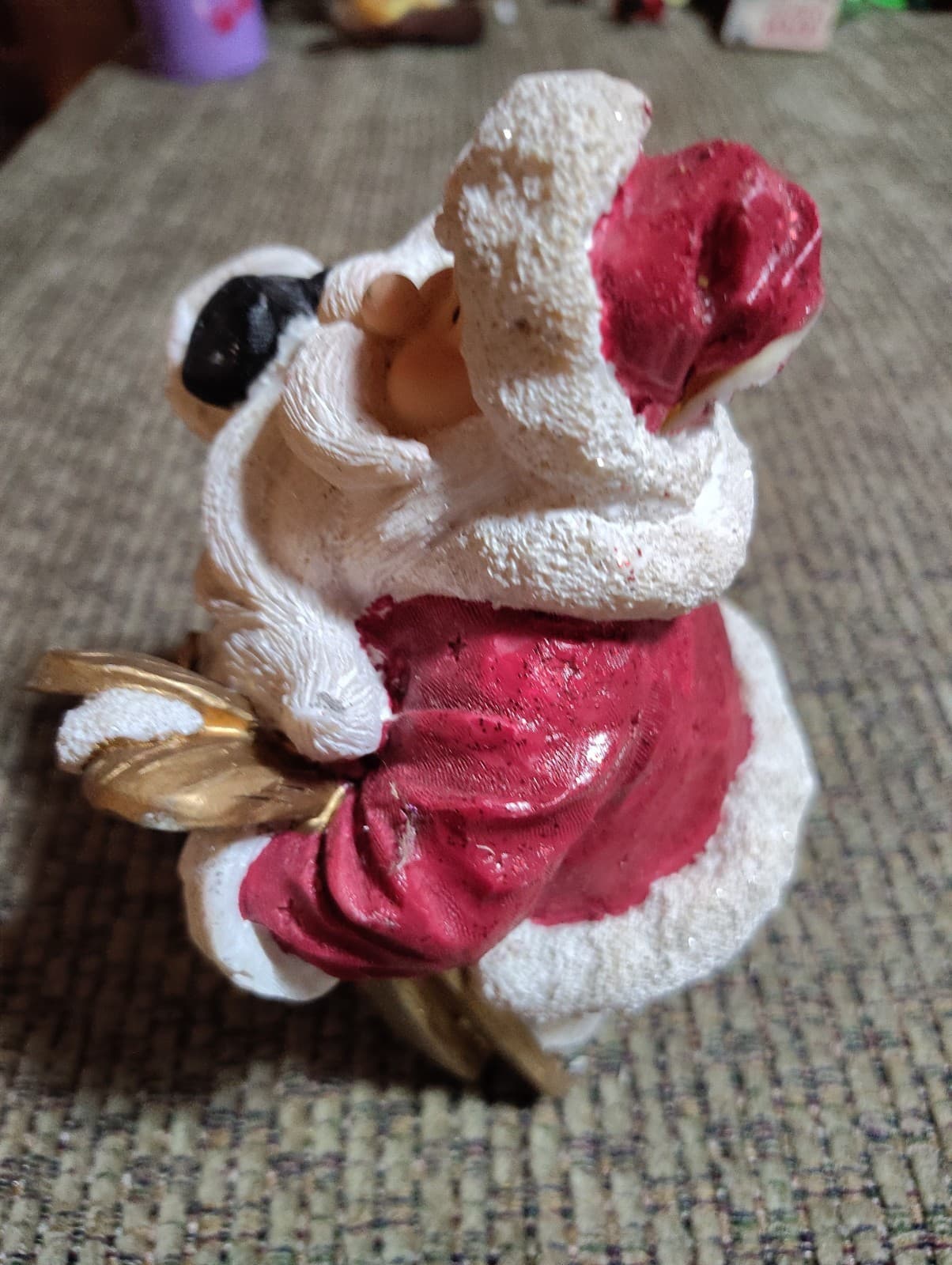 Roly Poly Santa Claus Figurine Holding Skis Pan-Orama No Box - Thumbnail 4