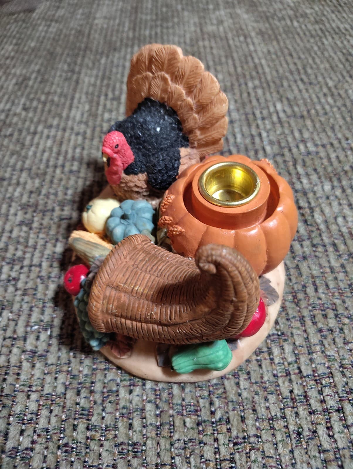Thanksgiving Candle Holder Turkey Cornucopia Ceramic Figure 3x4in Clean - Thumbnail 5