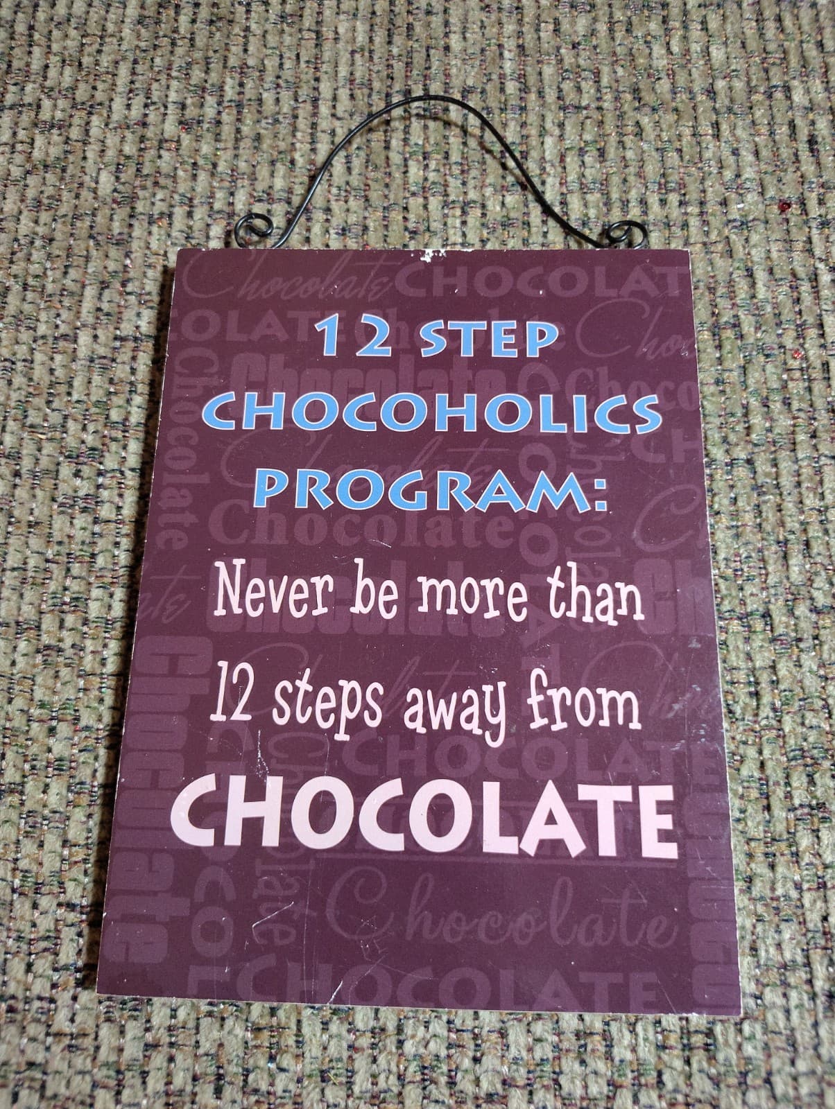 12-step Chocoholics Program Wooden Sign, Door Hanging, Wall Hanging, Humorous