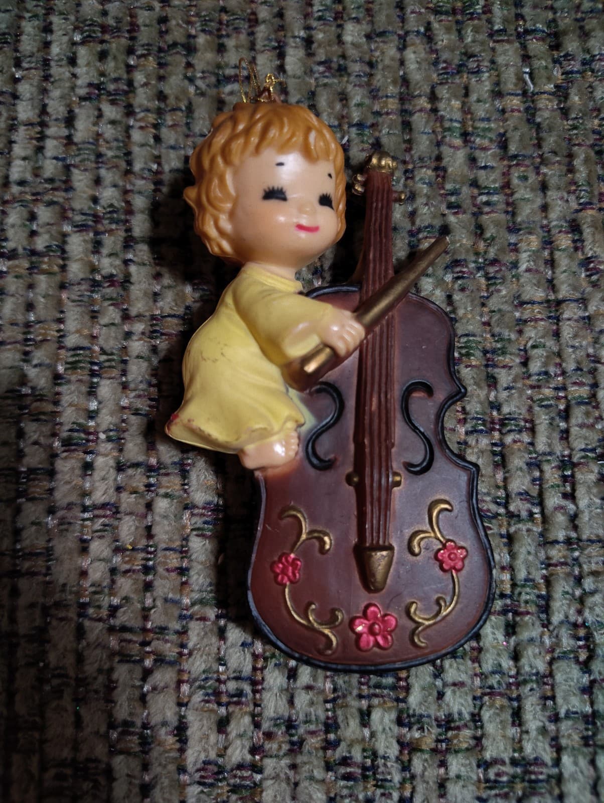 Little Girl Playing Violin / Fiddle / Bass Christmas Ornament