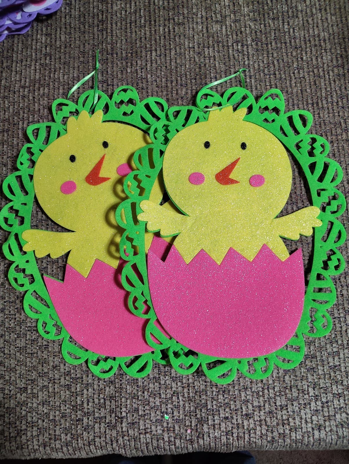 Set Of 2 Easter Baby Chicks Felt Hanging Decor Wall Decoration Chirp Happy - Thumbnail 7
