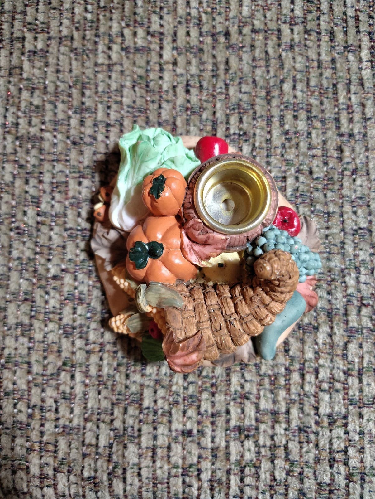 Vintage Harvest Candle Holder Thanksgiving Pumpkins Lettuce Cornucopia - Thumbnail 5