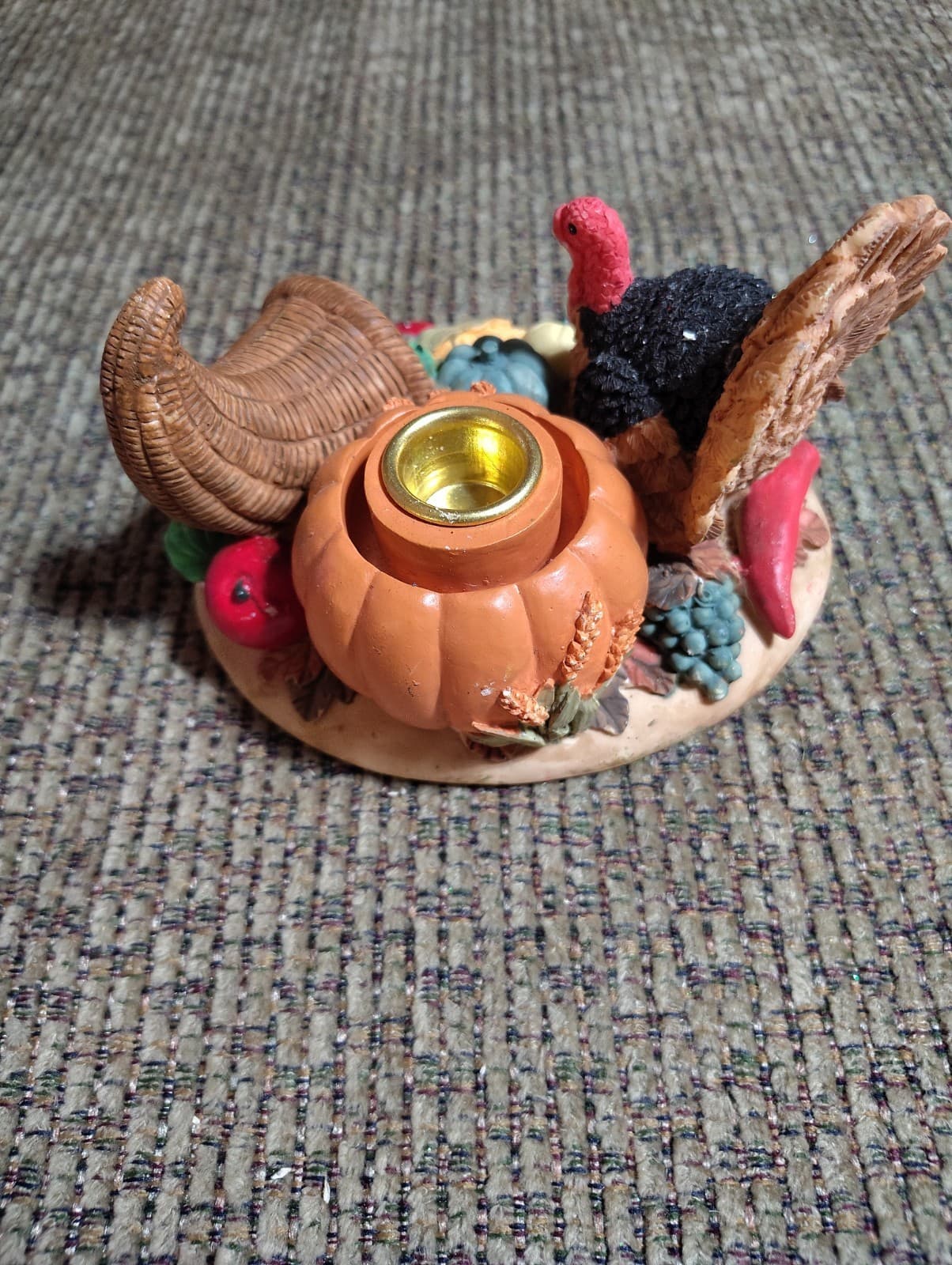 Thanksgiving Candle Holder Turkey Cornucopia Ceramic Figure 3x4in Clean - Thumbnail 4