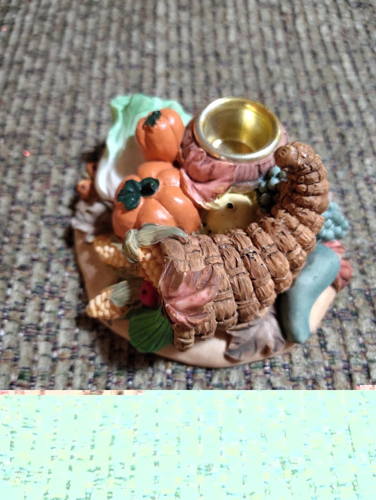 Vintage Harvest Candle Holder Thanksgiving Pumpkins Lettuce Cornucopia - Thumbnail 4