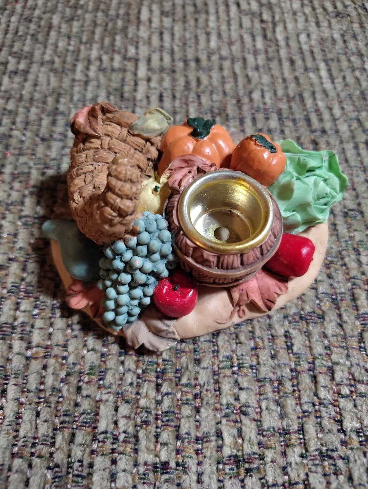 Vintage Harvest Candle Holder Thanksgiving Pumpkins Lettuce Cornucopia - Thumbnail 3