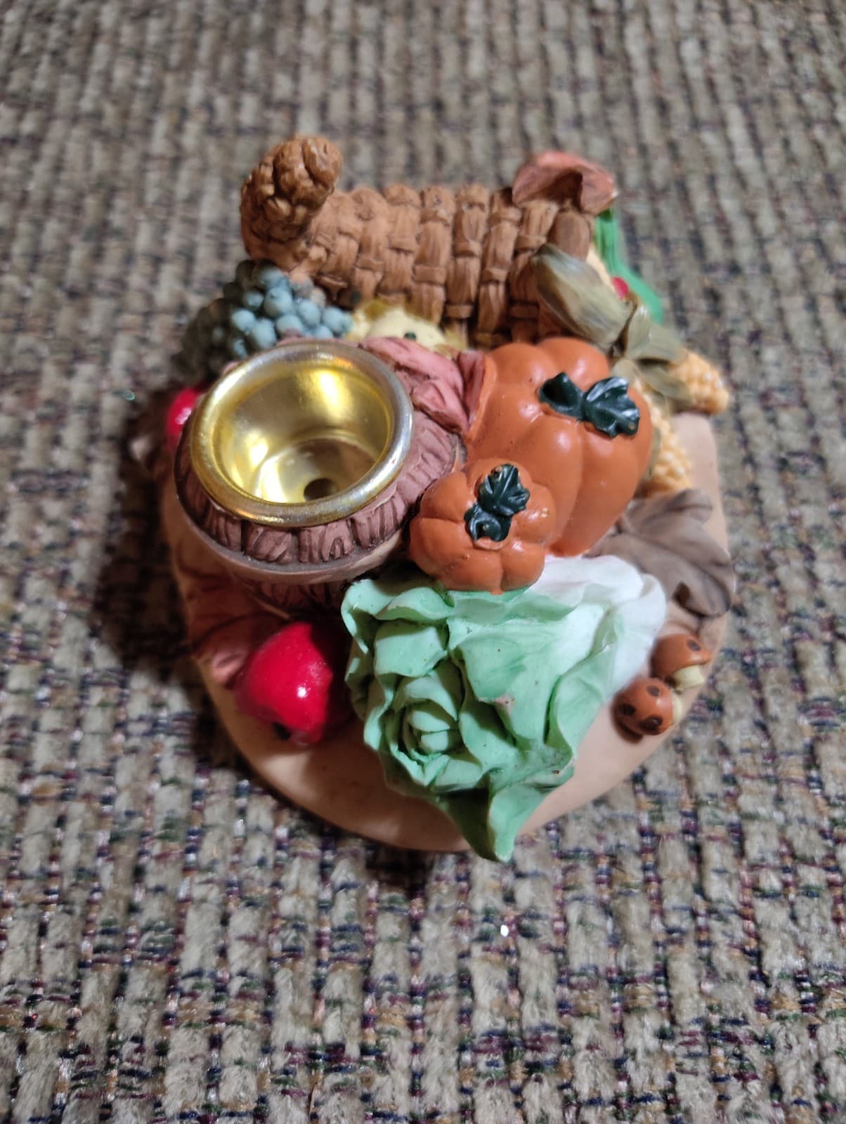 Vintage Harvest Candle Holder Thanksgiving Pumpkins Lettuce Cornucopia - Thumbnail 2
