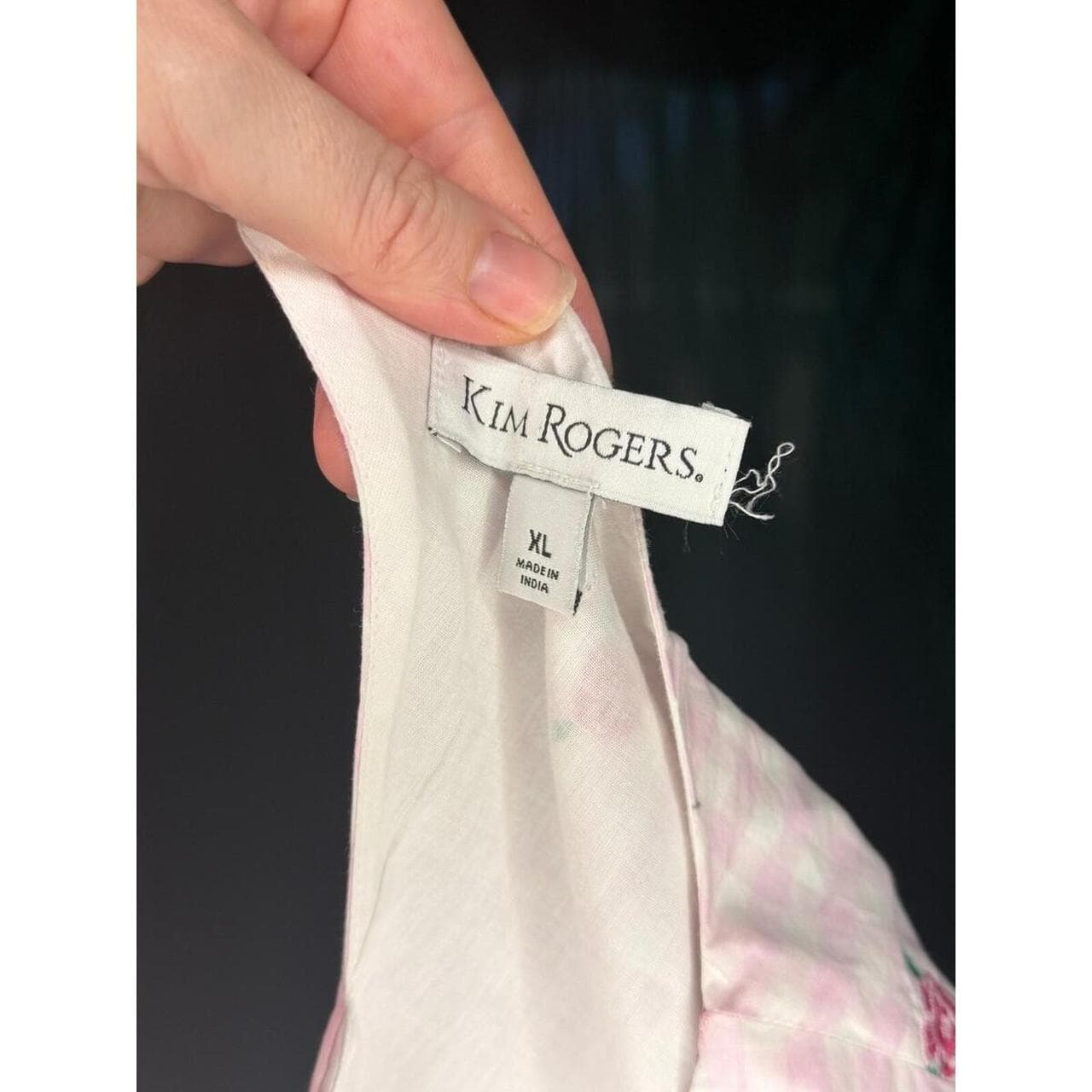 Kim Rogers Pink Gingham Shift Dress XL Rose Embroidery - Thumbnail 2