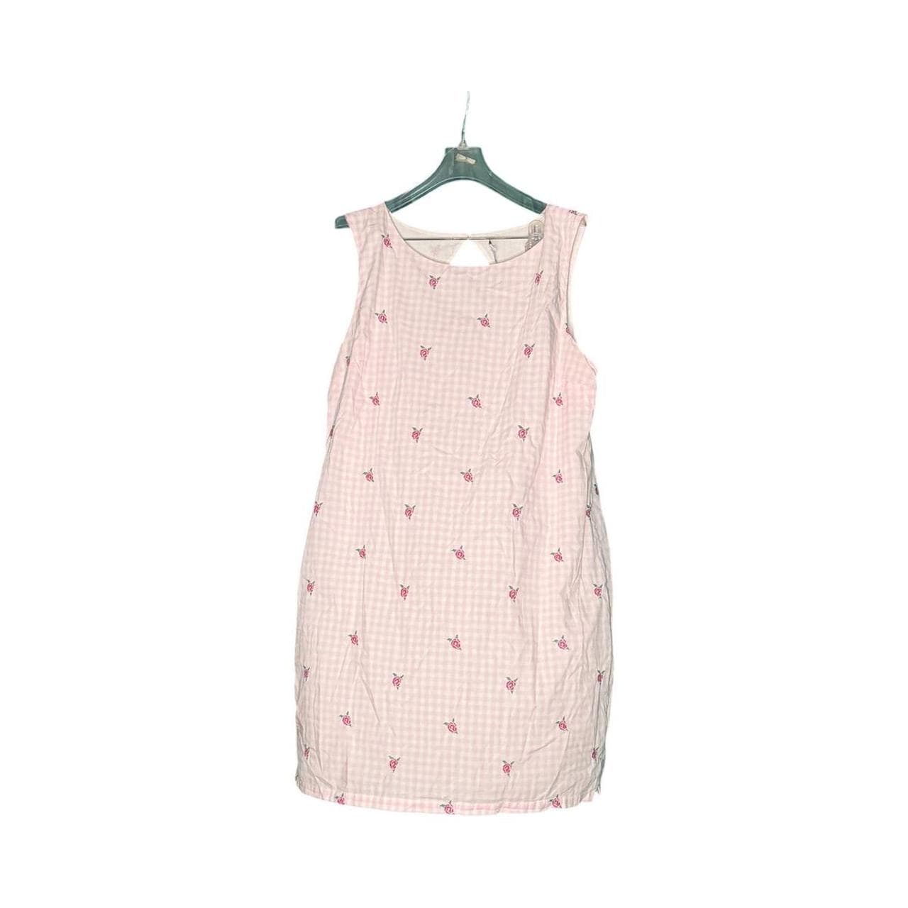 Kim Rogers Pink Gingham Shift Dress XL Rose Embroidery - Thumbnail 7