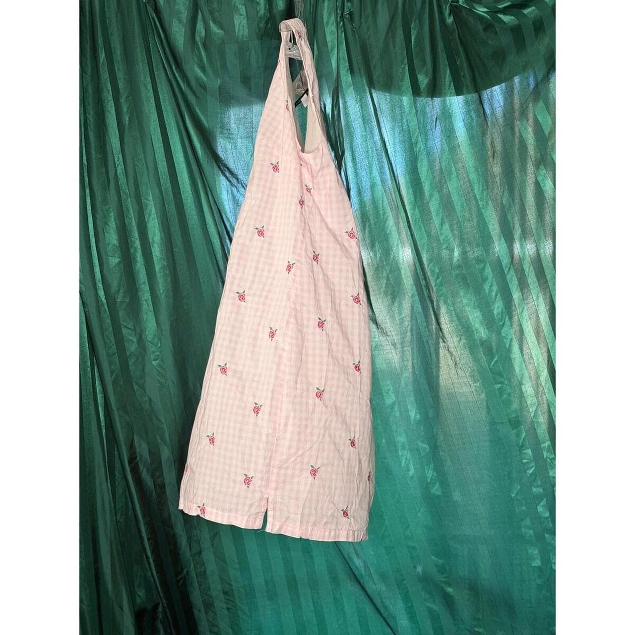 Kim Rogers Pink Gingham Shift Dress XL Rose Embroidery - Thumbnail 3