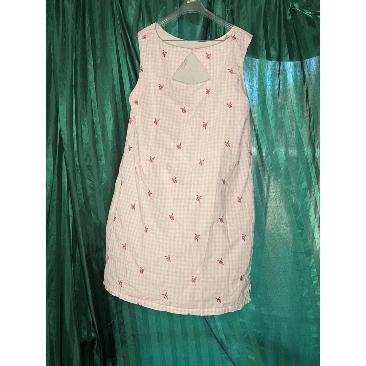 Kim Rogers Pink Gingham Shift Dress XL Rose Embroidery - Thumbnail 4