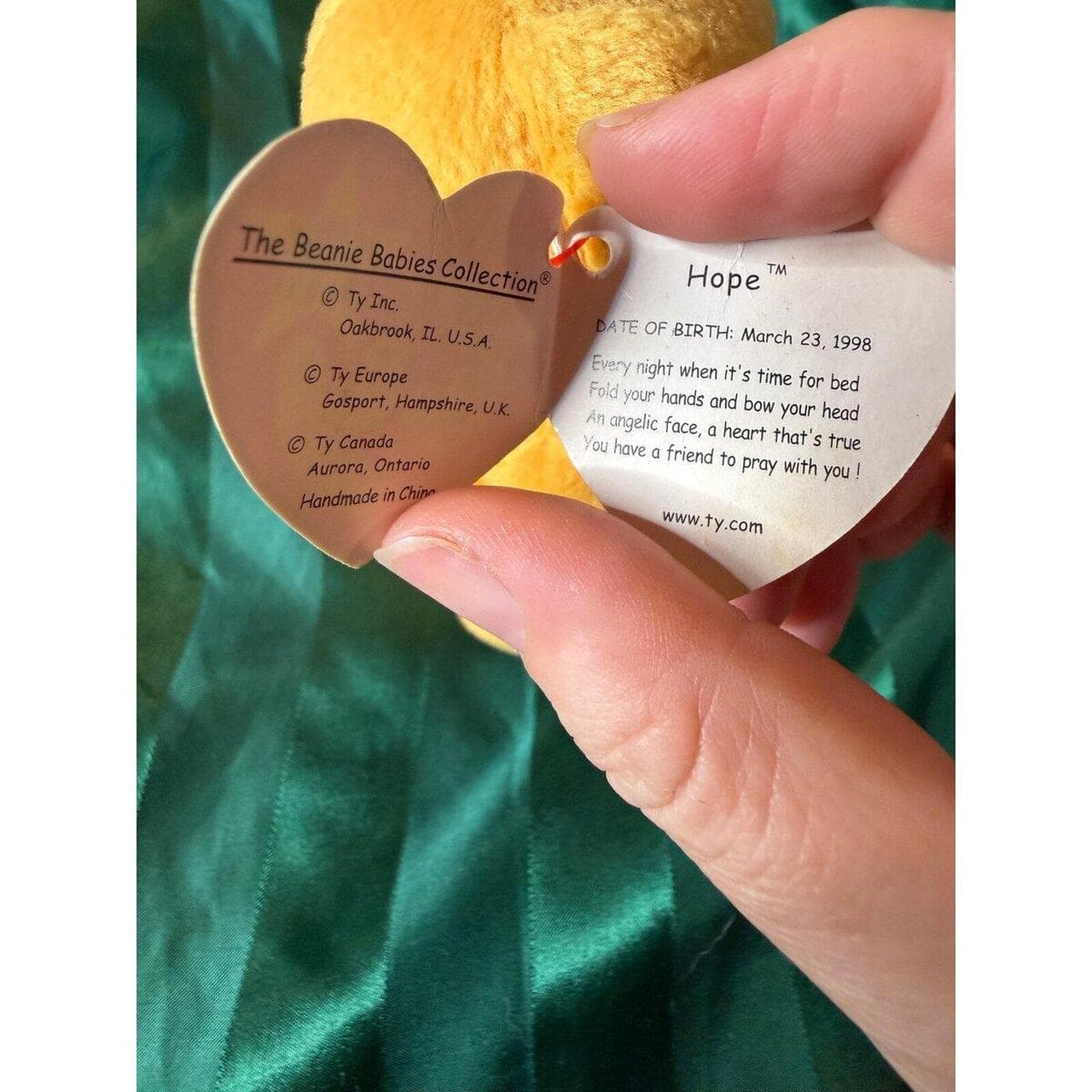 Ty Beanie Baby Hope Bear 1998 - Vintage Collectible Plush - Thumbnail 2
