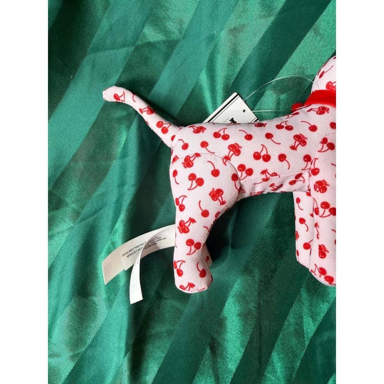 PINK Cherry Print Dog Plush with Red Bow - Bundle & Save! - Thumbnail 4