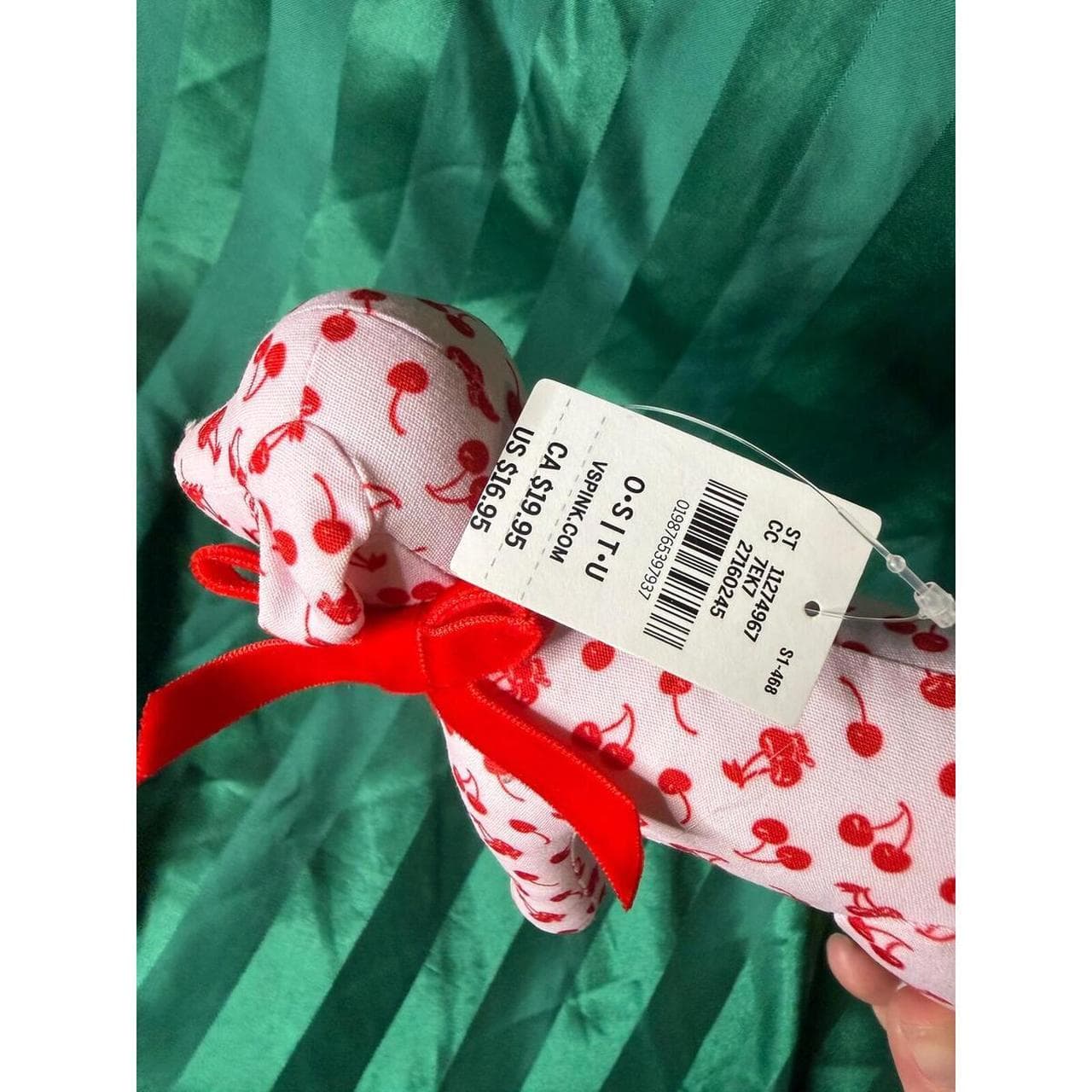 PINK Cherry Print Dog Plush with Red Bow - Bundle & Save! - Thumbnail 2
