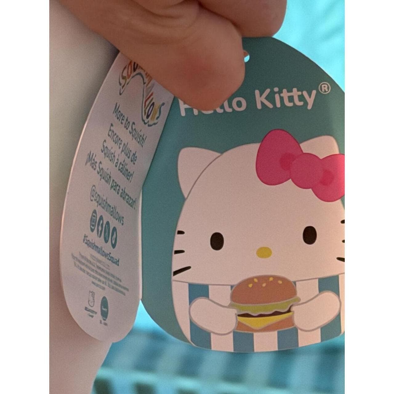 Squishmallow x Sanrio Hello Kitty Plush with Hamburger - Blue and White Striped - Thumbnail 4