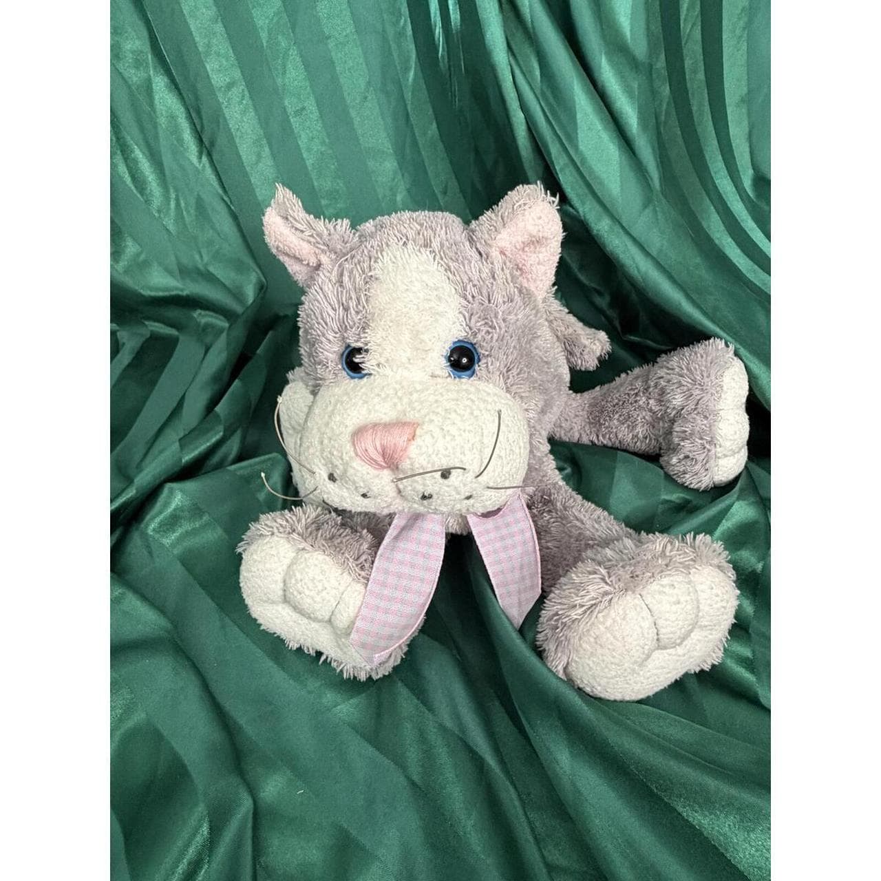 Vintage 2006 Animal Adventure Gray White Cat Kitten Plush Pink Toy