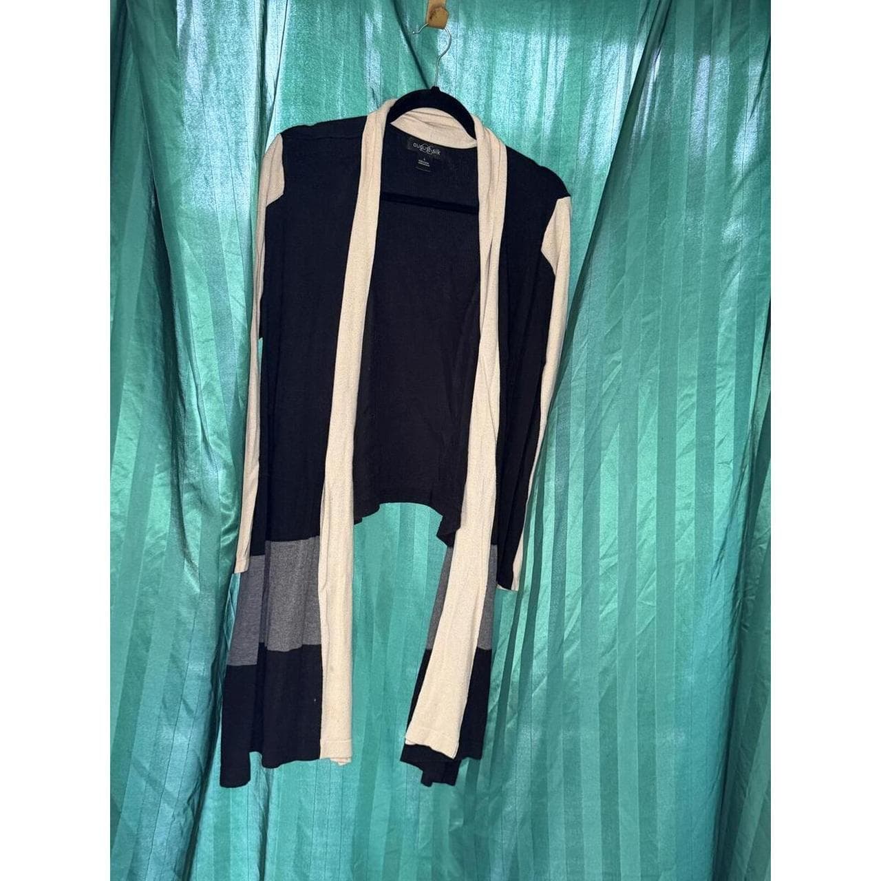 August Silk Colorblock Open Cardigan Large - Thumbnail 2
