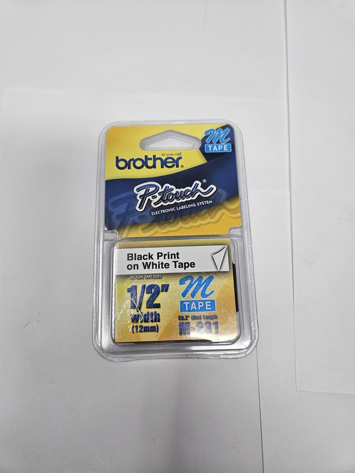 Brother M-231 P-Touch Label Tape 12mm 1/2" Black on White M321 - Thumbnail 2