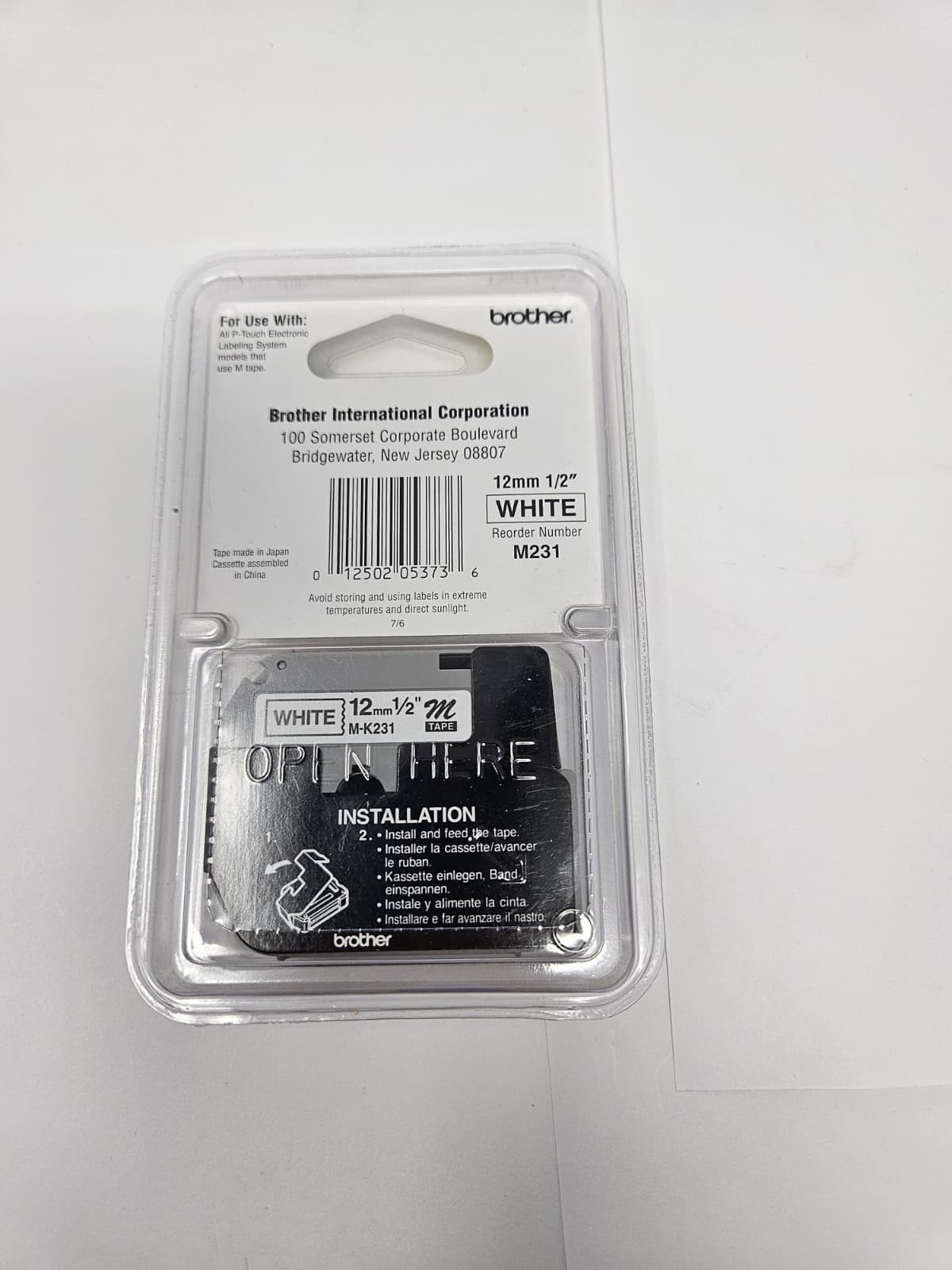 Brother M-231 P-Touch Label Tape 12mm 1/2" Black on White M321 - Thumbnail 3