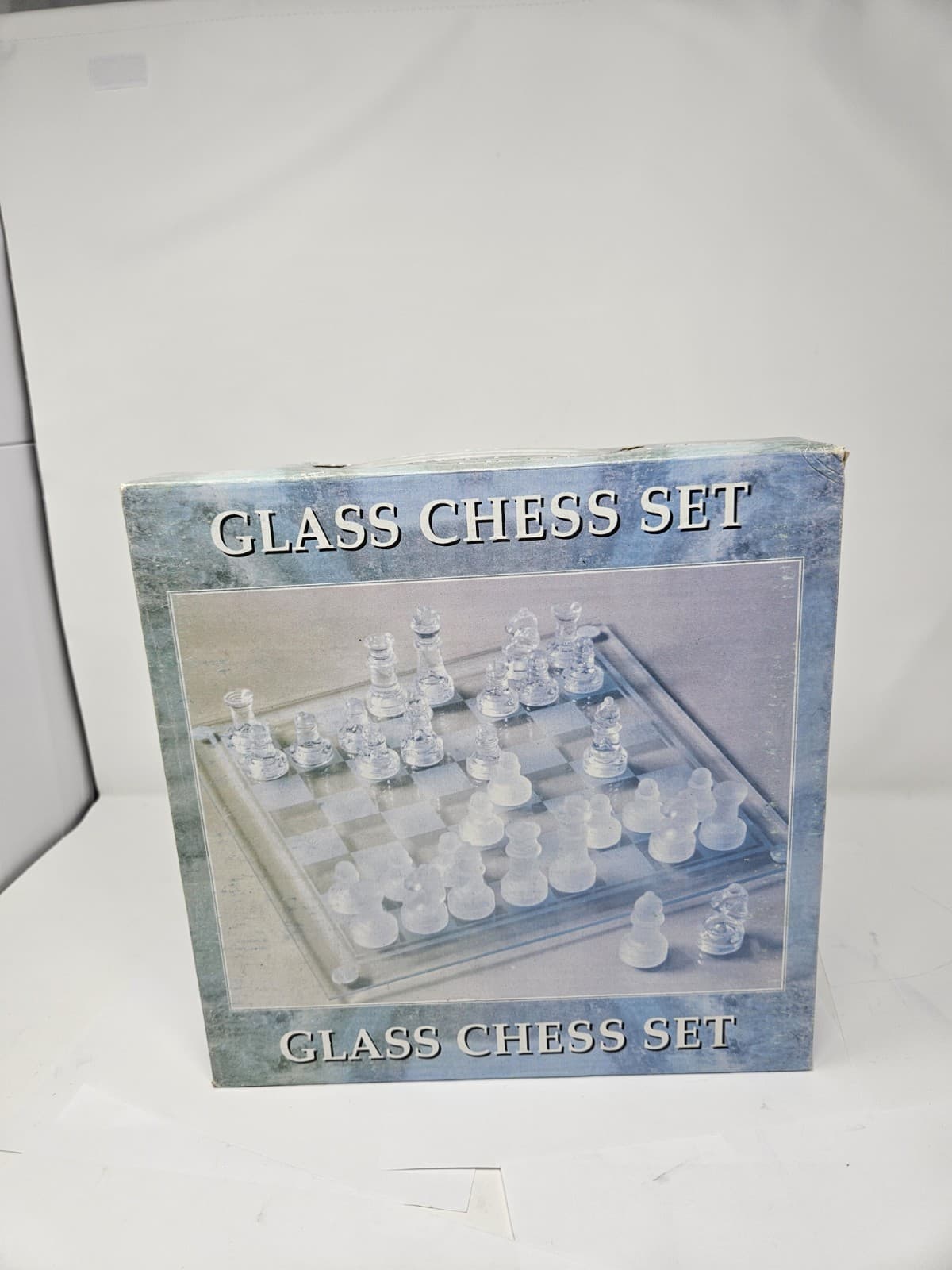 GLASS CHESS SET CLEAR & FROSTED PIECES IN ORIGINAL BOX Free Ship