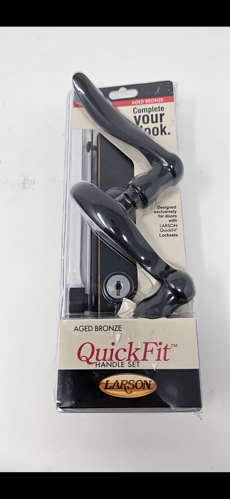 Larson curved Aged Bronze Handleset for Storm Doors, Quickfit Doors D3 Sealed