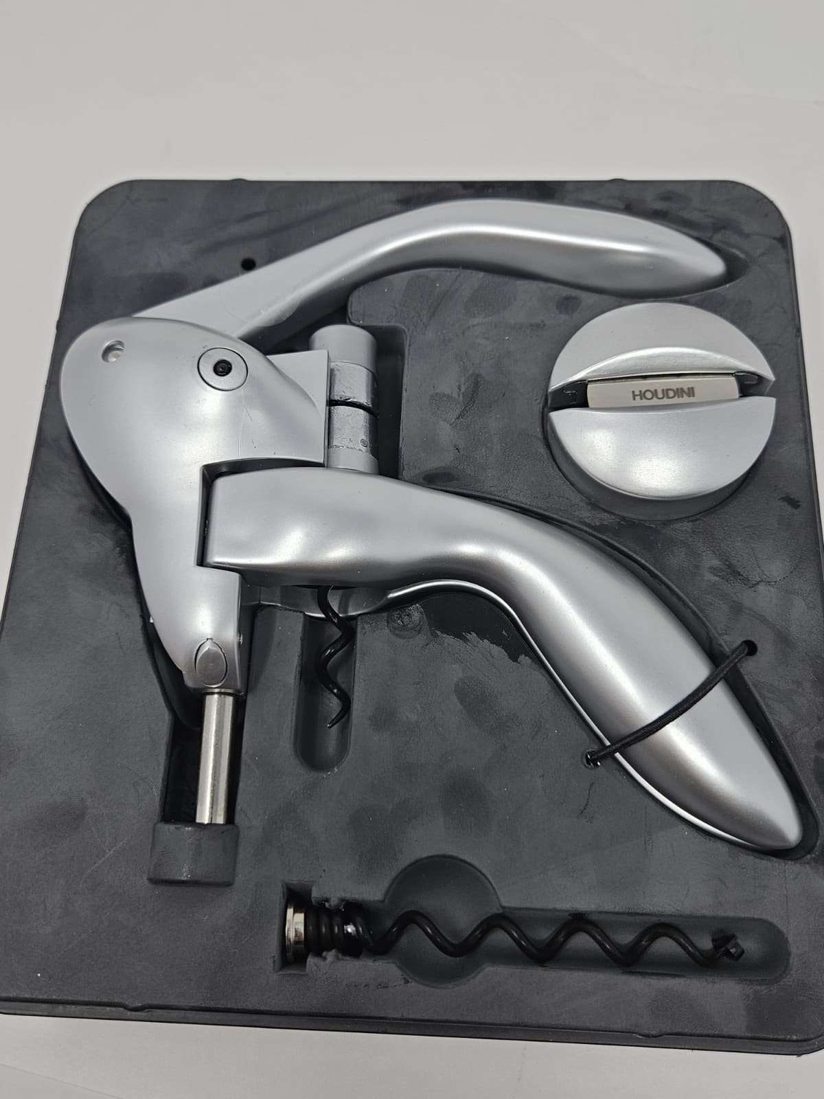 HOUDINI Lever Corkscrew Silver Wine Opener with Foil Cutter & Spare Spiral - Thumbnail 2
