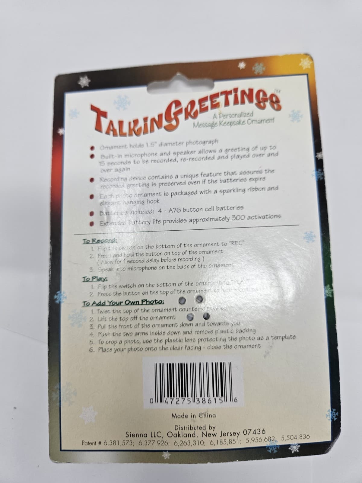 Sealed Vintage Talking Greetings Personalized Message Keepsake Photo Ornament - Thumbnail 2