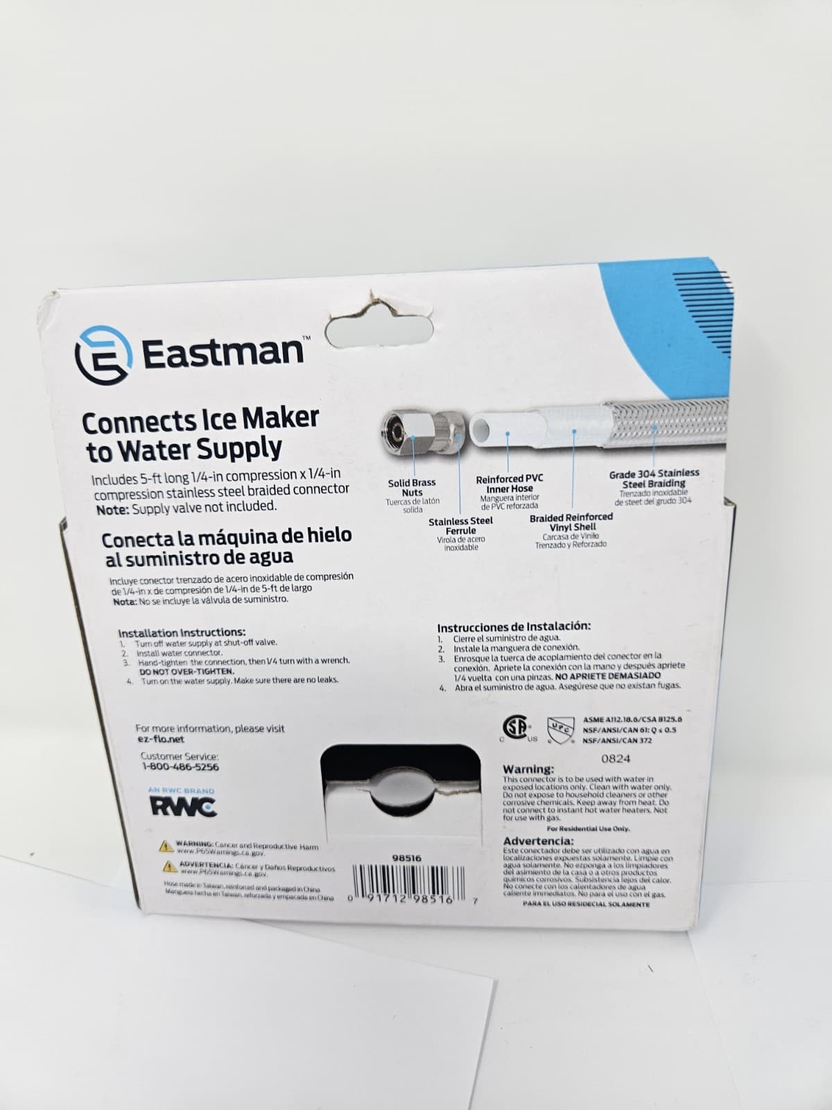 Eastman Stainless Steel Ice Maker Connector 98516 5-ft 1,800-PSI NIB Sealed - Thumbnail 3