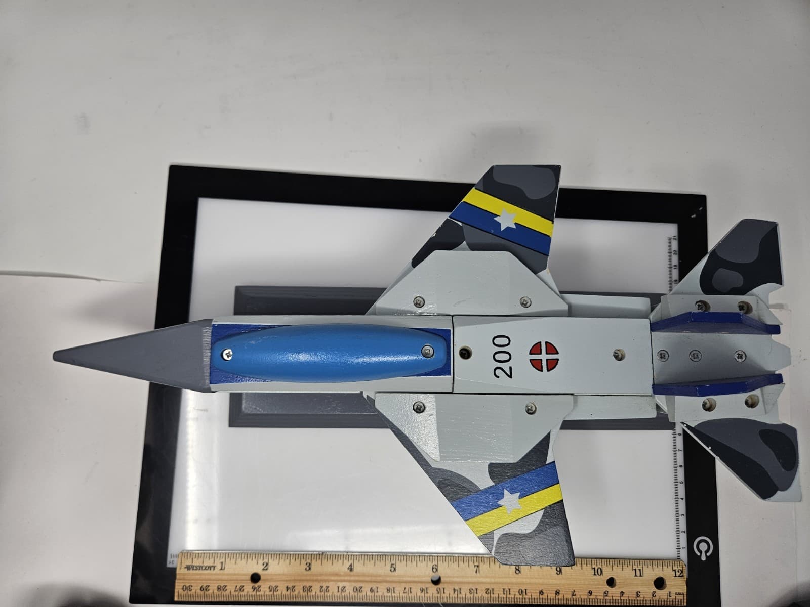 Vtg Airplane, Wooden Fighter Jet Model 15.5" L X 8" W, 6"T - Thumbnail 2